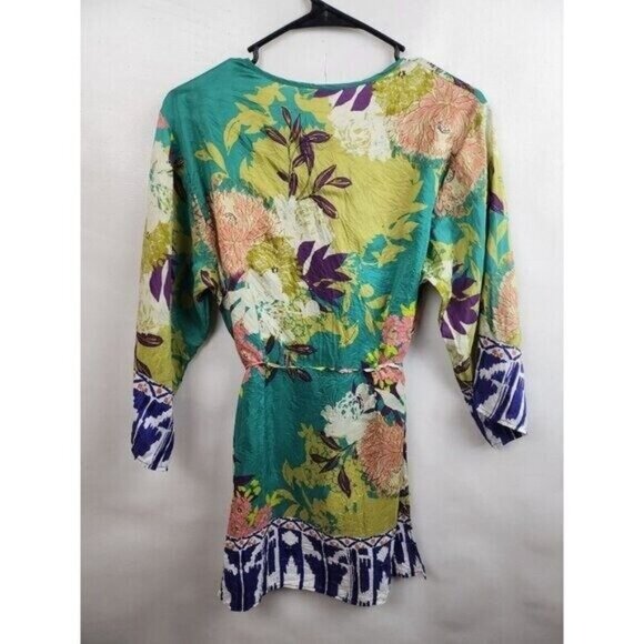 Vintage CAbi Womens Poetry Tunic Top Small Green Floral Silk 3/4 Sleeve BOHO 812 - Picture 11 of 12